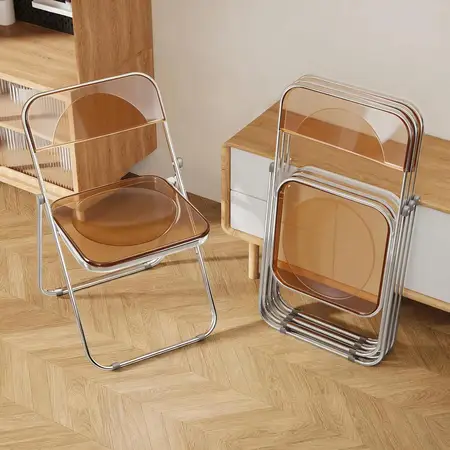 4 Pack Acrylic Chair Brown Folding Chair Foldable Dining Chair